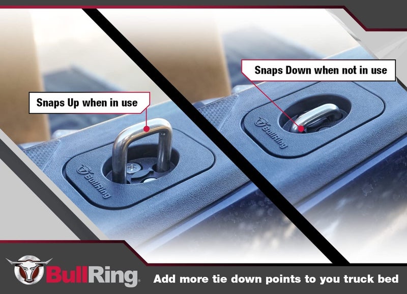 Bull Ring Flush Fit Retractable Truck Bed Tie Down Anchors Fits '14-19 Toyota Tundra Regular & Extended Cab, Sits Flush in The Rail Cap, 1,000 lbs Rated Capacity, Easy Installation, 1 Pair - Image 4